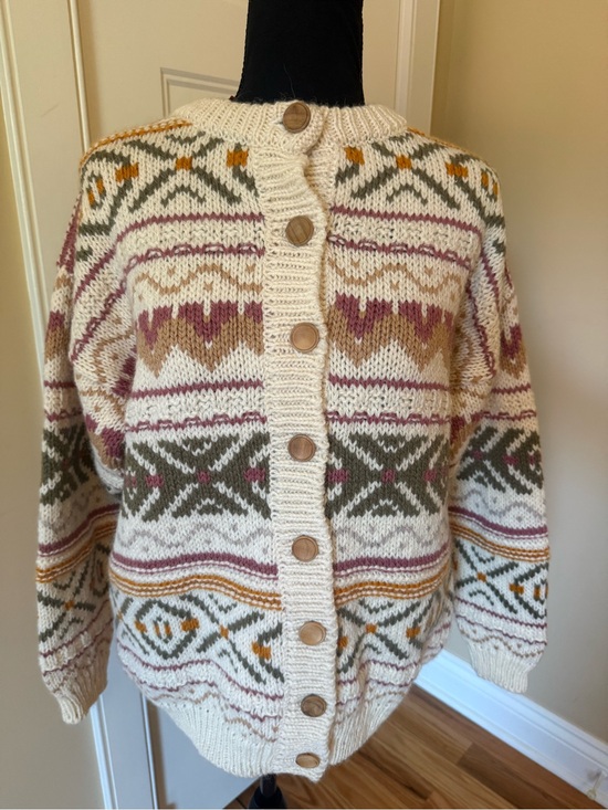 Pitlochry Sweaters - Pitlochry Cardigan Sweater Ivory/Multicolored 100% Wool Women’s Size L NWT